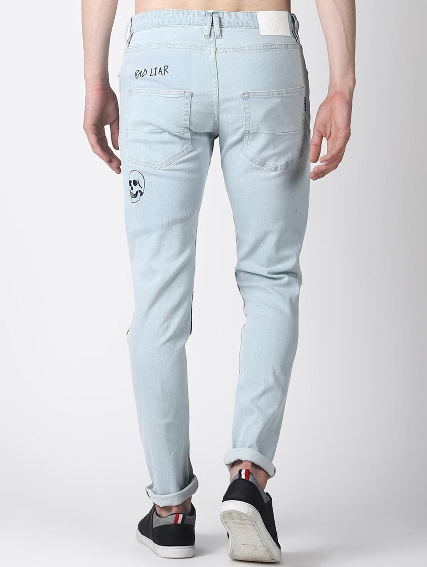 blue printed patched denim jeans - 16760297 - Zoom Image - 3