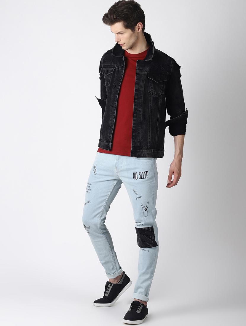blue printed patched denim jeans - 16760297 - Zoom Image - 4