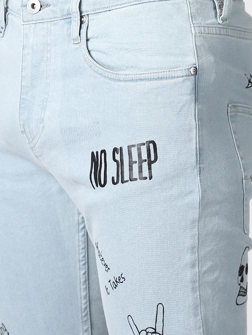 blue printed patched denim jeans - 16760297 - Zoom Image - 5