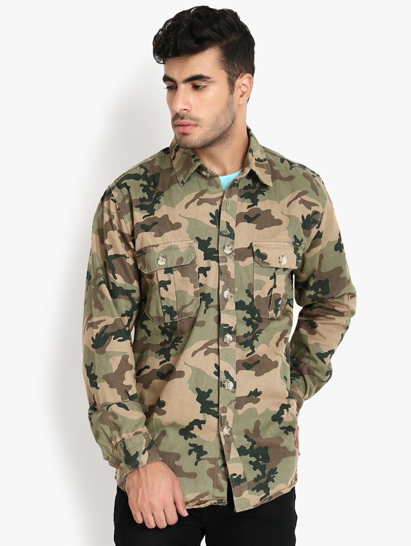 green camouflage printed casual shirt - 16760307 - Zoom Image - 1