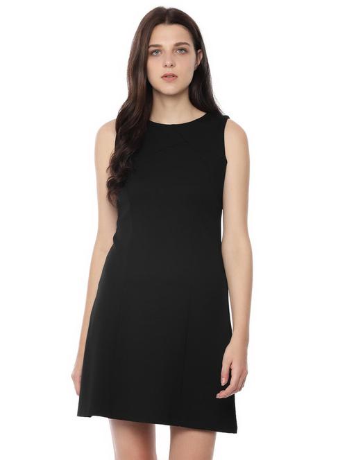 round neck solid a-line dress - 16760552 - Standard Image - 1