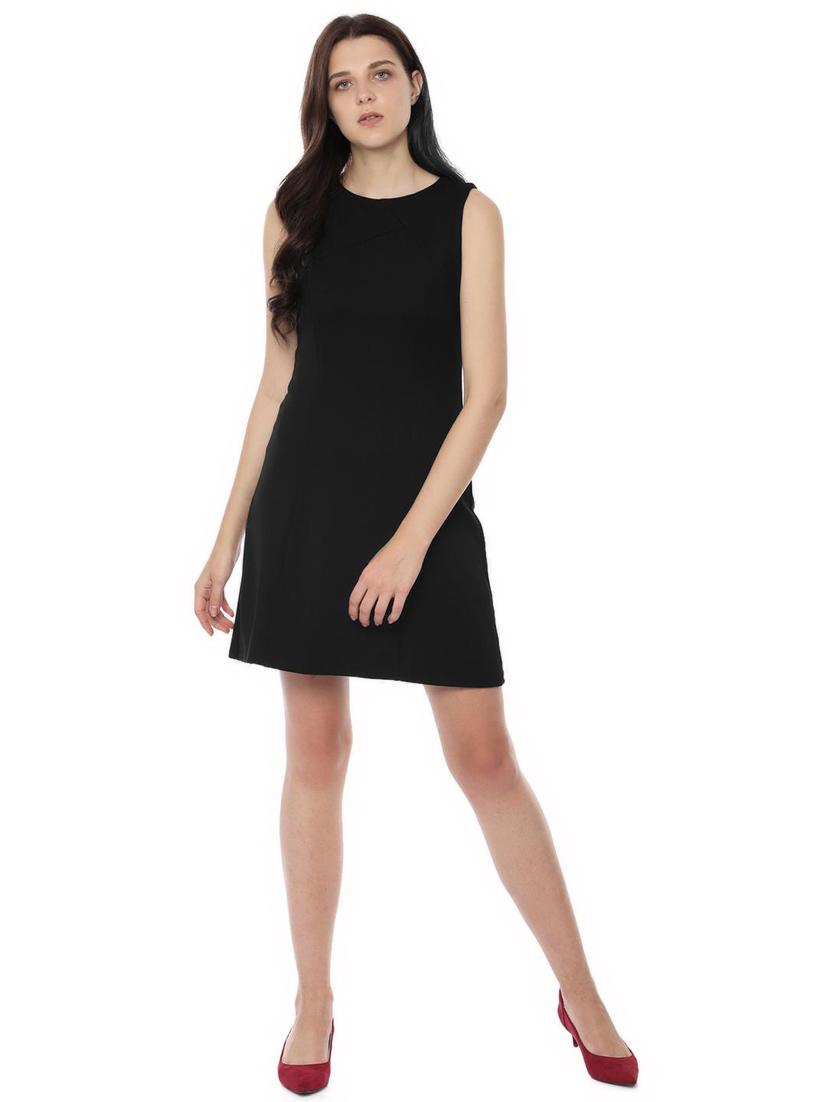 round neck solid a-line dress - 16760552 - Zoom Image - 3