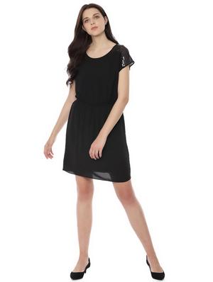 round neck lace detail fit & flare dress - 16760554 - Standard Image - 3