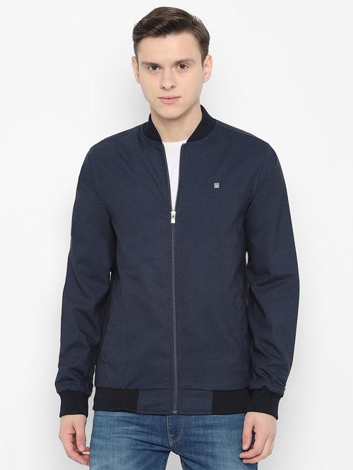 navy blue solid bomber jacket - 16760620 - Standard Image - 1