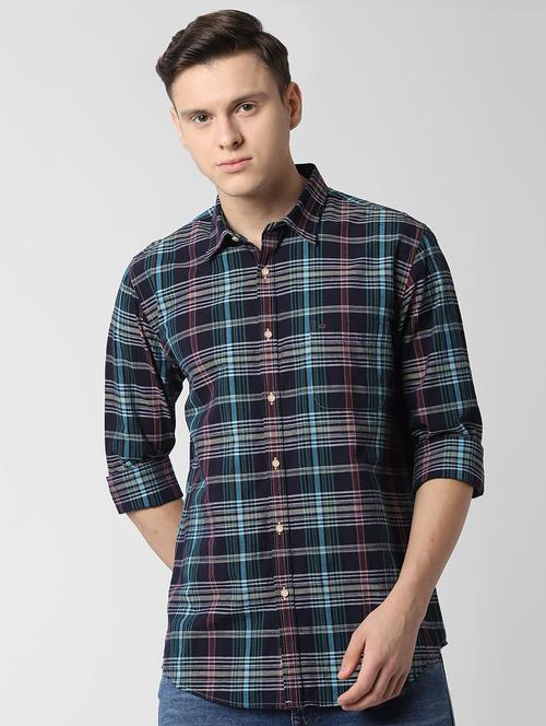navy blue checkered casual shirt - 16760918 - Very Small Image - 1