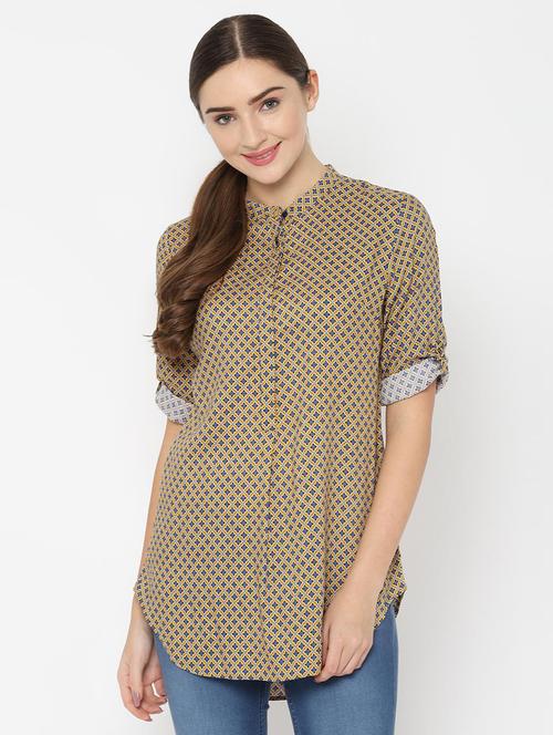 mandarin neck printed tunic - 16761903 - Standard Image - 1