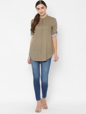 mandarin neck printed tunic - 16761903 - Standard Image - 3