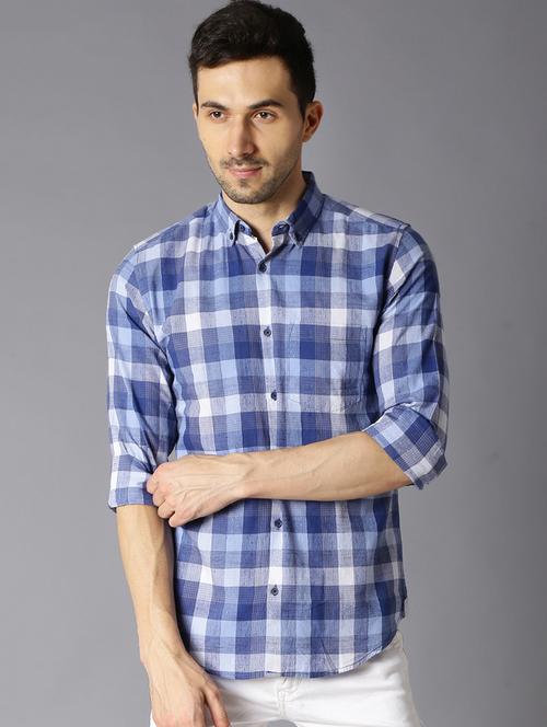 blue checkered casual shirt - 16762299 - Standard Image - 1