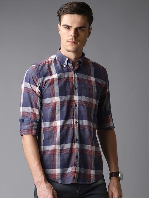 navy blue checkered casual shirt - 16762300 - Standard Image - 1