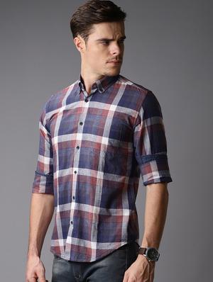 navy blue checkered casual shirt - 16762300 - Standard Image - 2