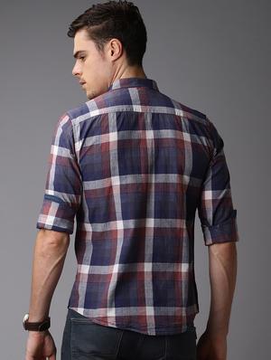 navy blue checkered casual shirt - 16762300 - Standard Image - 3