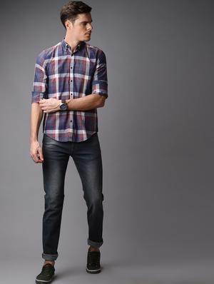 navy blue checkered casual shirt - 16762300 - Standard Image - 4