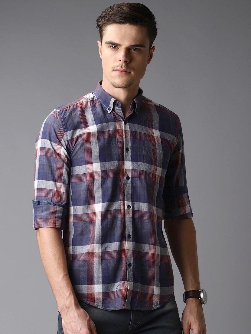 navy blue checkered casual shirt - 16762300 - Zoom Image - 1