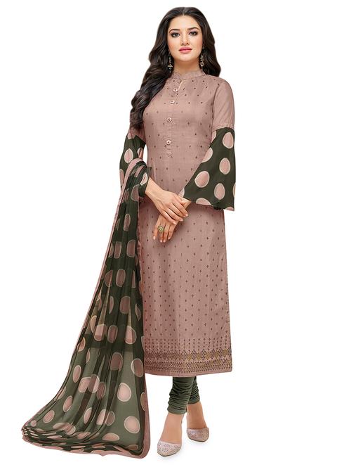 embroidered semi-stitched suit - 16762595 - Standard Image - 1