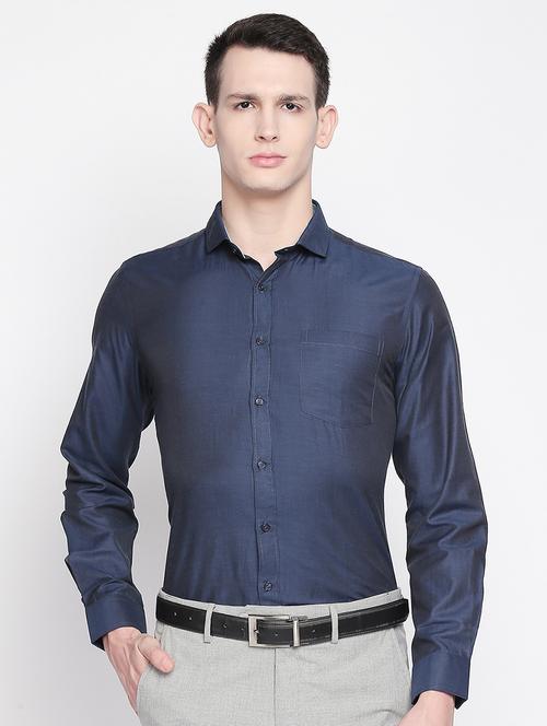 navy blue solid formal shirt - 16762721 - Standard Image - 1