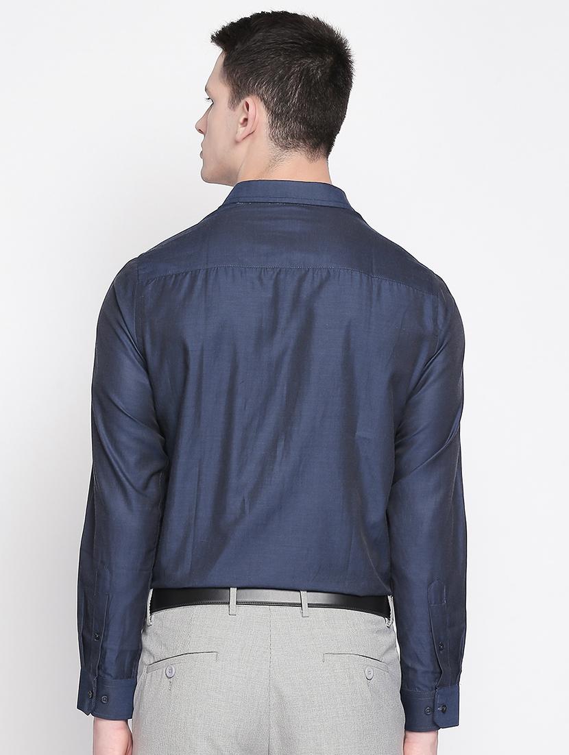 navy blue solid formal shirt - 16762721 - Zoom Image - 3