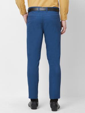 blue solid flat front casual trouser - 16762746 - Standard Image - 3