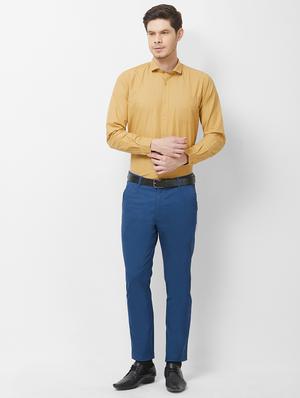 blue solid flat front casual trouser - 16762746 - Standard Image - 4