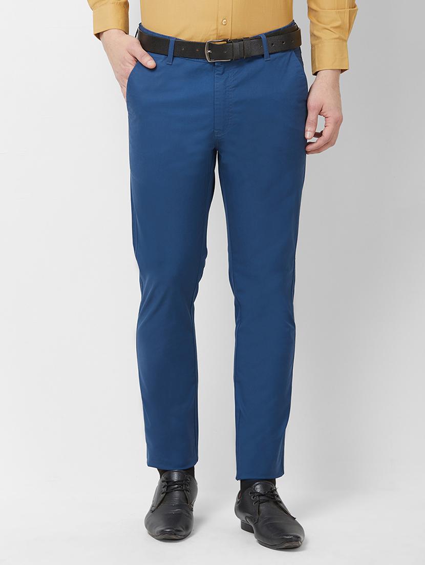 blue solid flat front casual trouser - 16762746 - Zoom Image - 1
