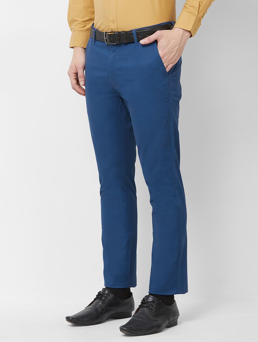 blue solid flat front casual trouser - 16762746 - Zoom Image - 2