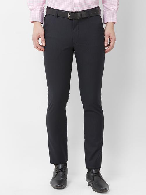navy blue solid flat front formal trouser - 16762747 - Very Small Image - 1