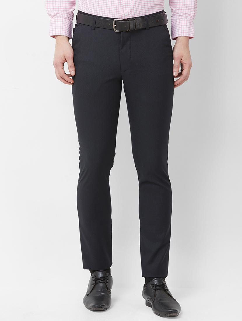 navy blue solid flat front formal trouser - 16762747 - Zoom Image - 1