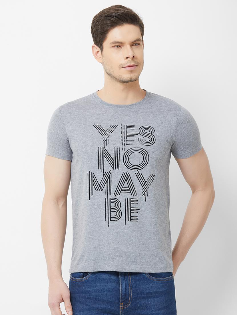grey typographic chest printed t-shirt - 16762830 - Zoom Image - 1