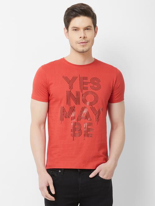 red typographic chest printed t-shirt - 16762831 - Standard Image - 1