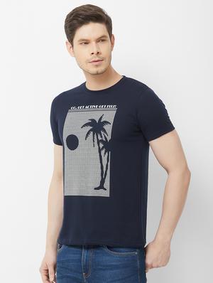 navy blue chest printed t-shirt - 16762834 - Standard Image - 2