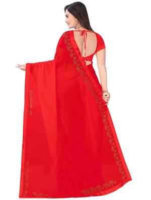 solid bordered saree with blouse - 16763084 - Standard Image - 2