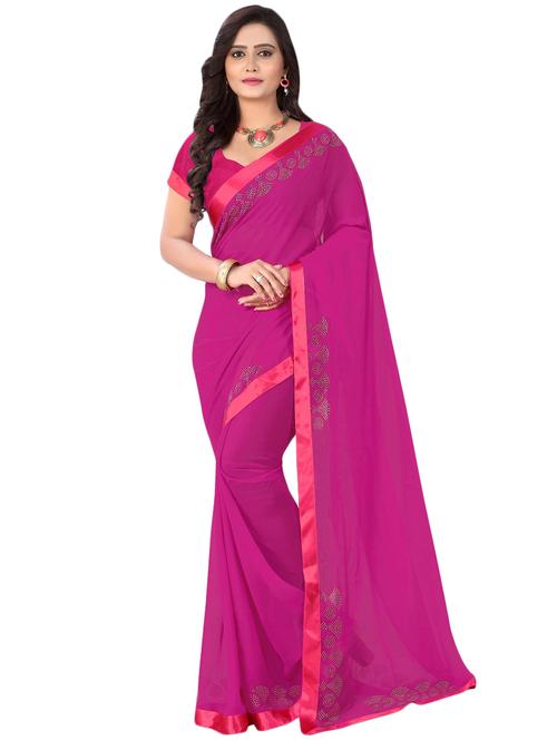 solid bordered saree with blouse - 16763085 - Standard Image - 1