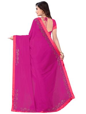 solid bordered saree with blouse - 16763085 - Standard Image - 2