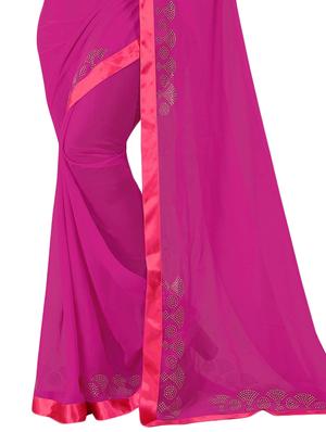 solid bordered saree with blouse - 16763085 - Standard Image - 3