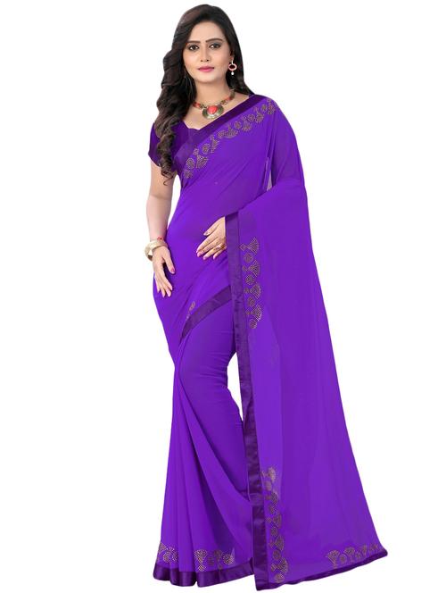solid bordered saree with blouse - 16763086 - Standard Image - 1