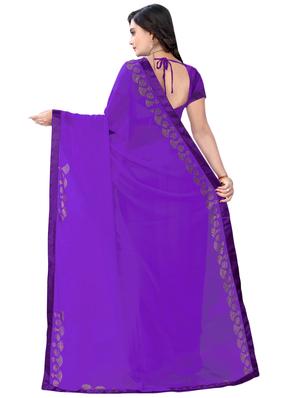 solid bordered saree with blouse - 16763086 - Standard Image - 2