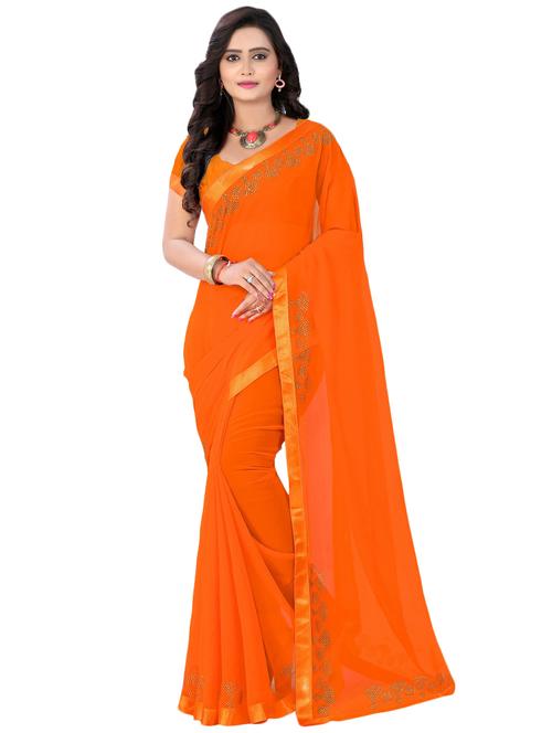 solid bordered saree with blouse - 16763087 - Standard Image - 1