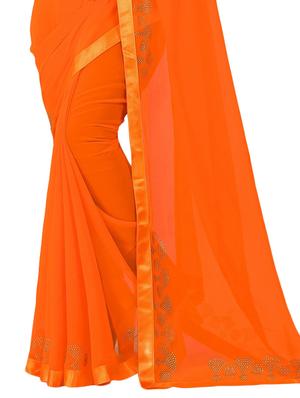 solid bordered saree with blouse - 16763087 - Standard Image - 3