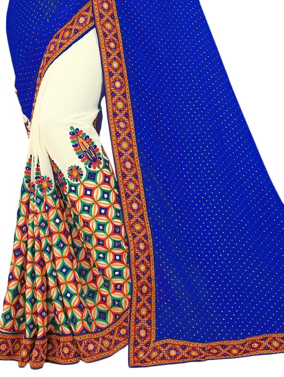 embroidered half and half saree with blouse - 16763092 - Zoom Image - 3