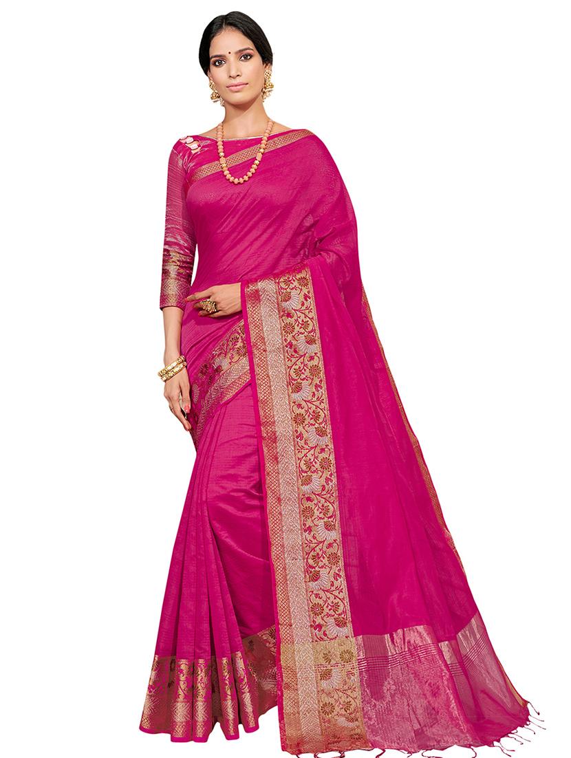 solid bordered kanjivaram saree with blouse - 16763310 - Zoom Image - 1