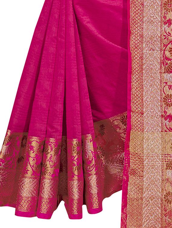 solid bordered kanjivaram saree with blouse - 16763310 - Zoom Image - 3
