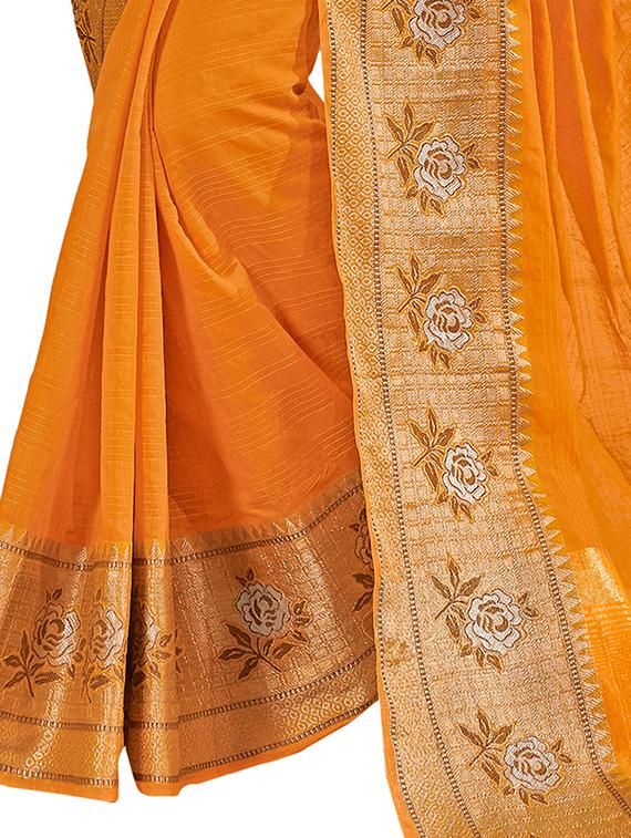 solid bordered kanjivaram saree with blouse - 16763314 - Zoom Image - 3