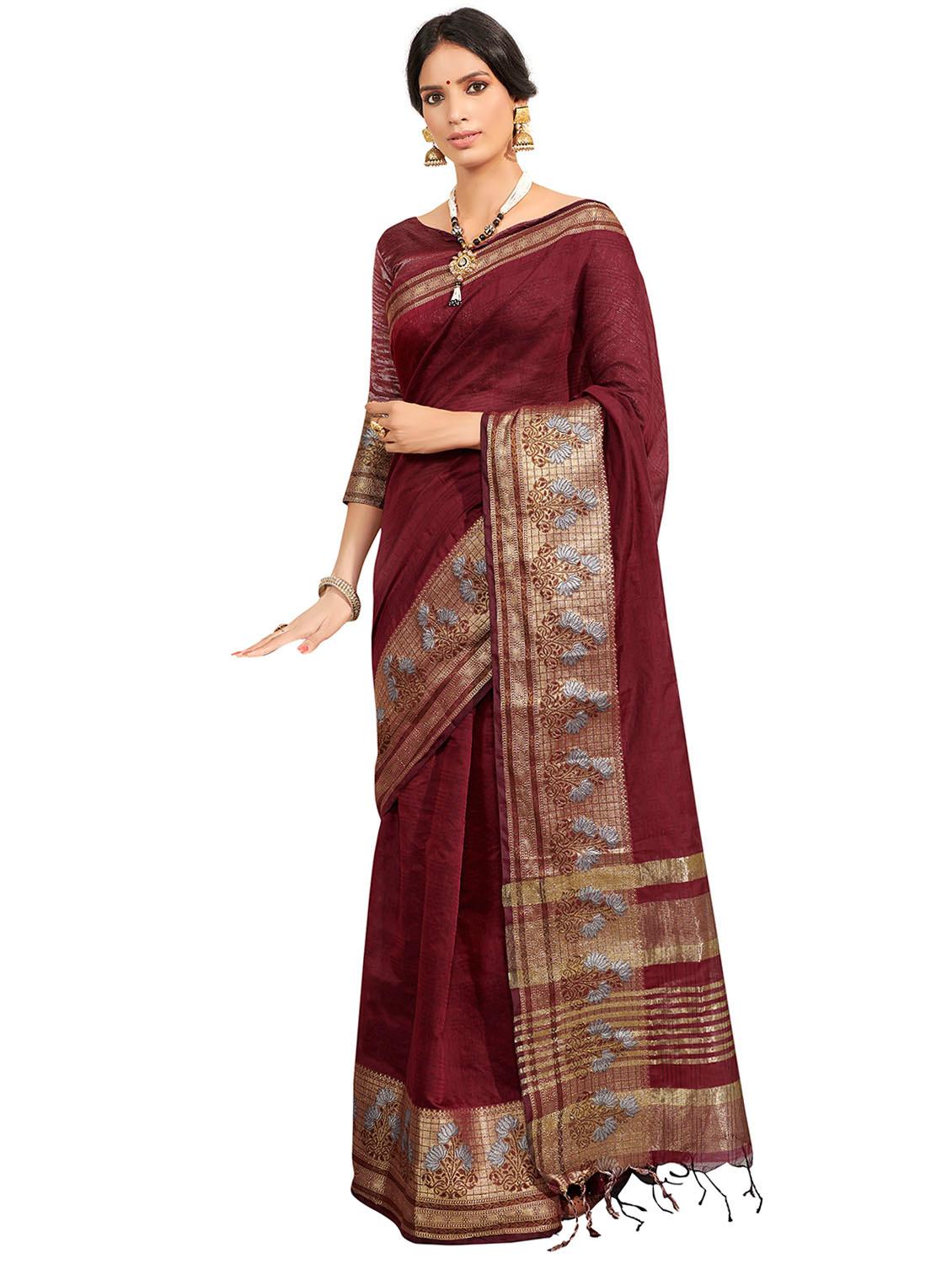 solid bordered kanjivaram saree with blouse - 16763318 - Zoom Image - 1