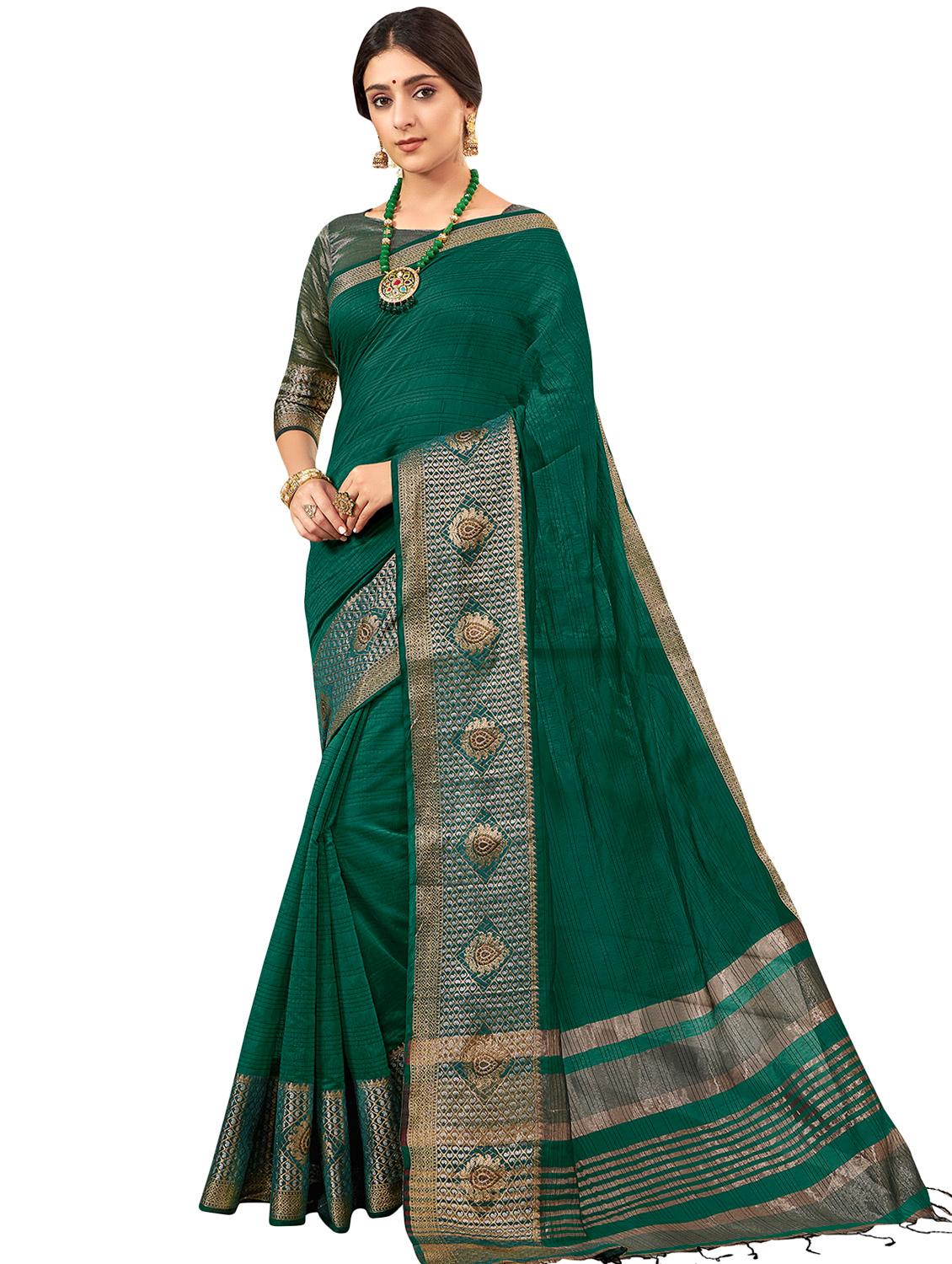 solid bordered kanjivaram saree with blouse - 16763319 - Zoom Image - 1