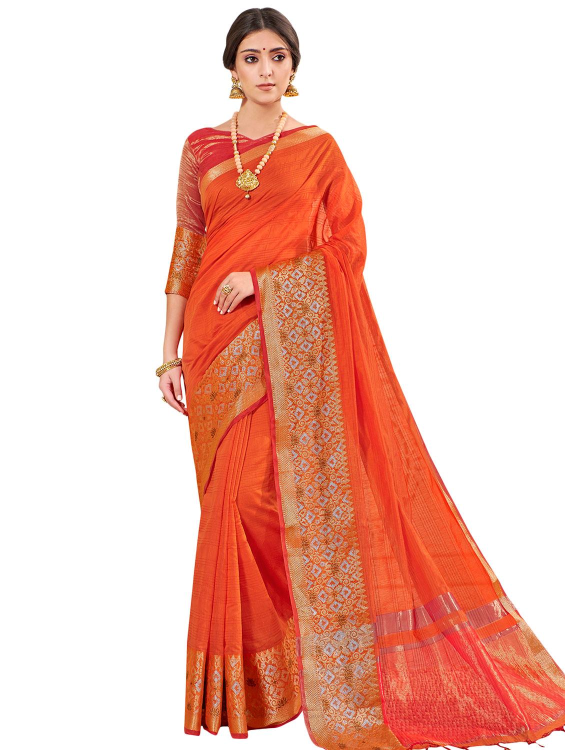 solid bordered kanjivaram saree with blouse - 16763321 - Zoom Image - 1