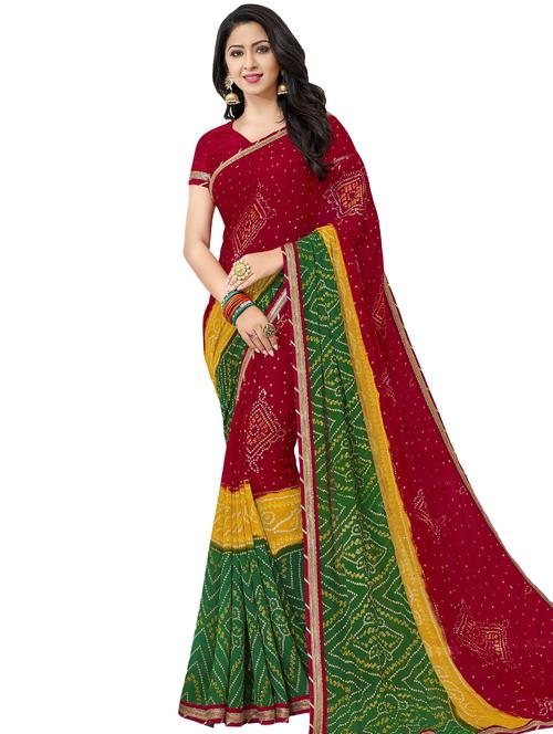 bandhani printed saree with blouse - 16763417 - Standard Image - 1