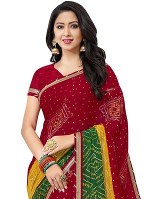 bandhani printed saree with blouse - 16763417 - Standard Image - 2