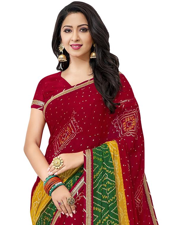 bandhani printed saree with blouse - 16763417 - Zoom Image - 2