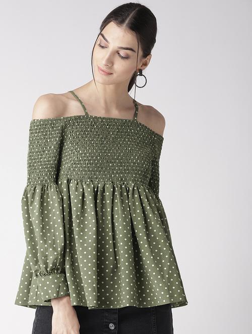 cold shoulder smocked top - 16763485 - Standard Image - 1