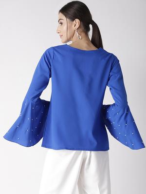 pearl embellished bell sleeved top - 16763488 - Standard Image - 3