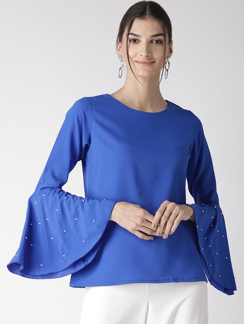 pearl embellished bell sleeved top - 16763488 - Zoom Image - 2